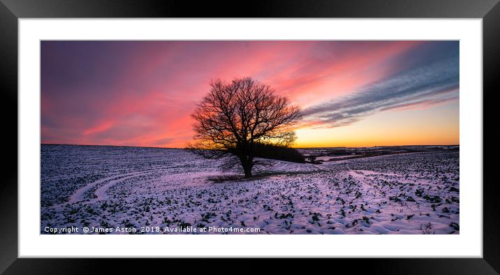 Sunset over the lonely Tree Framed Mounted Print by James Aston