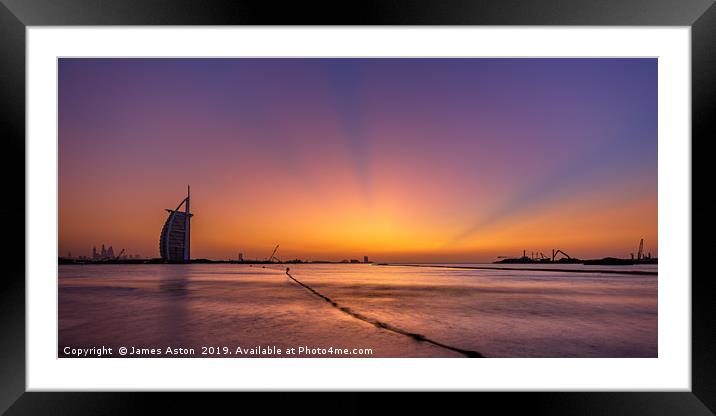 Sunset over the Palm Dubai Framed Mounted Print by James Aston
