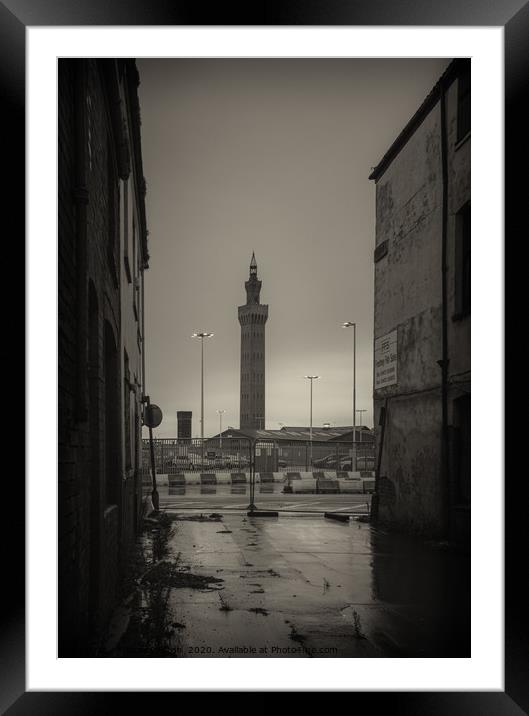 Grimsby Dock Tower during a Winter Storm Framed Mounted Print by James Aston