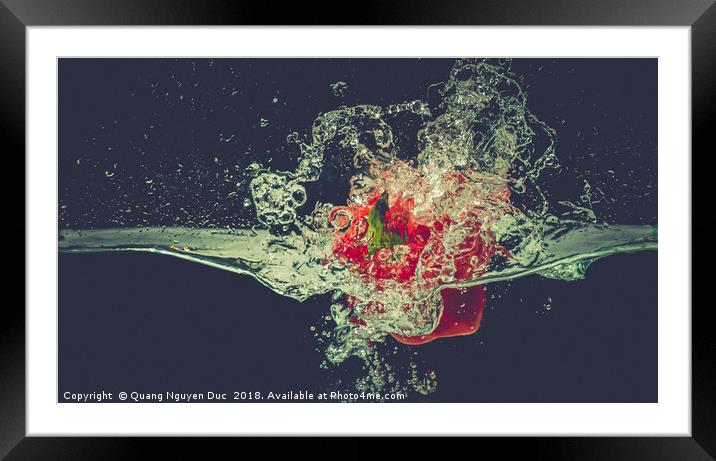 Red bell chili drops into water with splash Framed Mounted Print by Quang Nguyen Duc