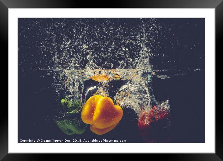 Green Yellow Red bell peppers drop into the water  Framed Mounted Print by Quang Nguyen Duc