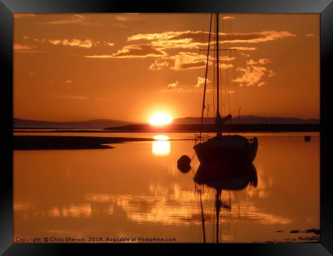 Findhorn Sunset calm  Framed Print by Chris Sherwin