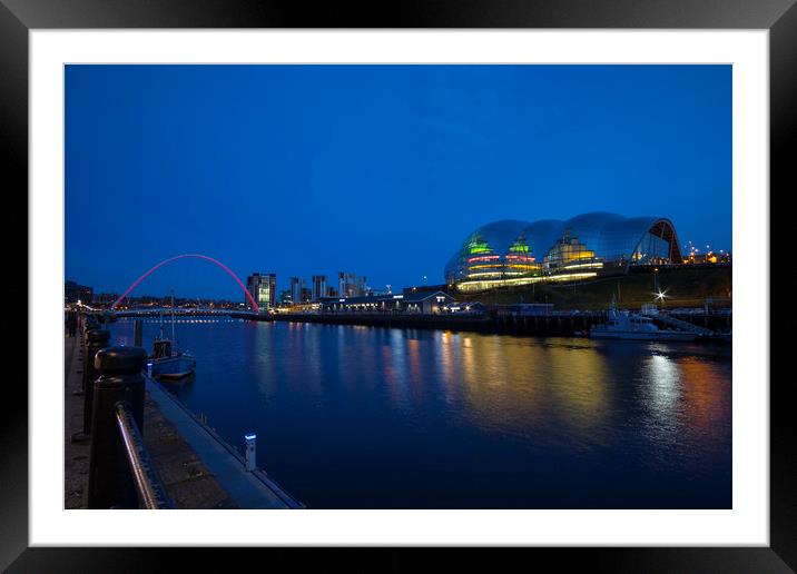 Gateshead & Newcastle Quayside in the Blue Hour Framed Mounted Print by Phil Page