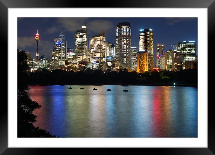 Sydney city skyline after dark Framed Mounted Print by Andrew Michael