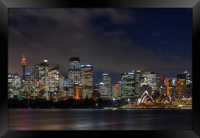 Sydney city skyline at night Framed Print by Andrew Michael