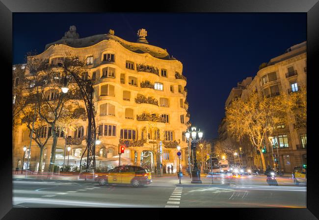 Gaudi's Casa Mila at night Framed Print by Andrew Michael