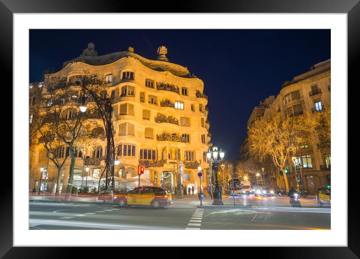 Gaudi's Casa Mila at night Framed Mounted Print by Andrew Michael