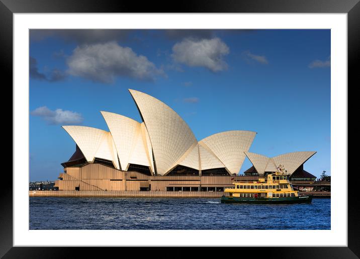 Ferry goes past the Sydney Opera House  Framed Mounted Print by Andrew Michael