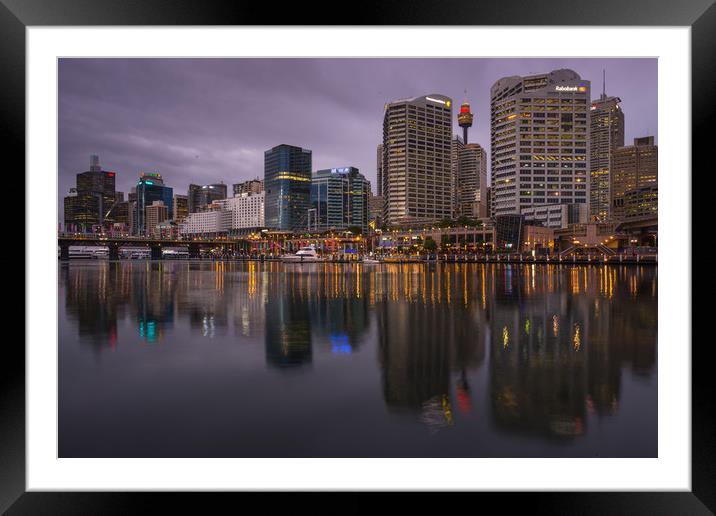 Darling Harbour at dusk Framed Mounted Print by Andrew Michael