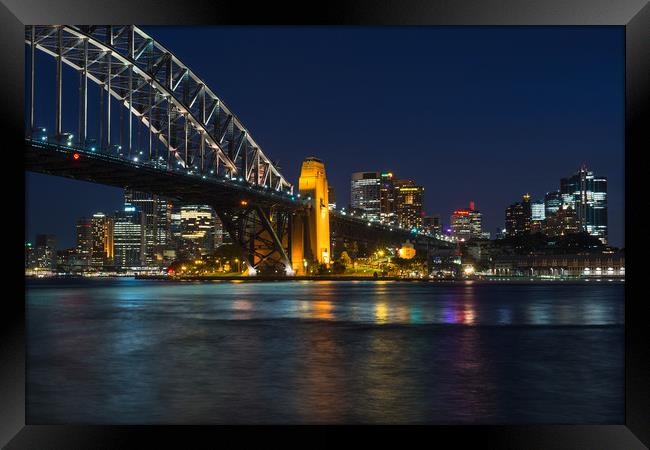 Sydney Harbour Bridge after dark Framed Print by Andrew Michael