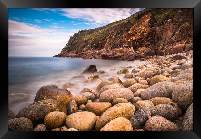 Porth Nanven Pebbles Framed Print by Andrew Michael