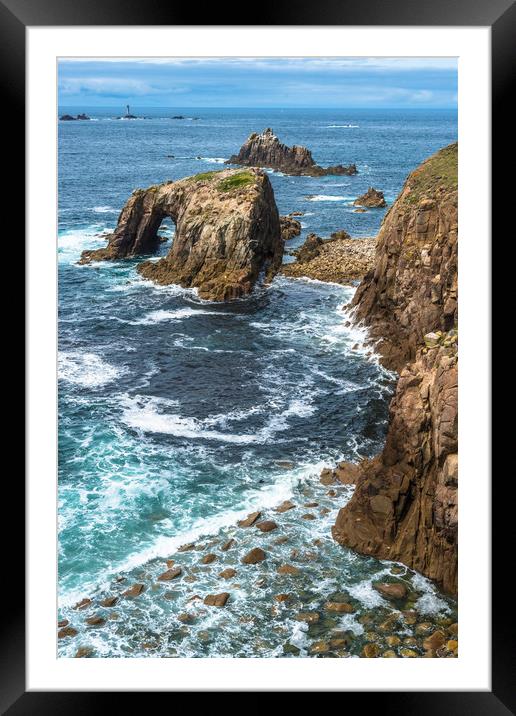 Enys Dodnan and the Armed Knight at Lands End 2 Framed Mounted Print by Andrew Michael
