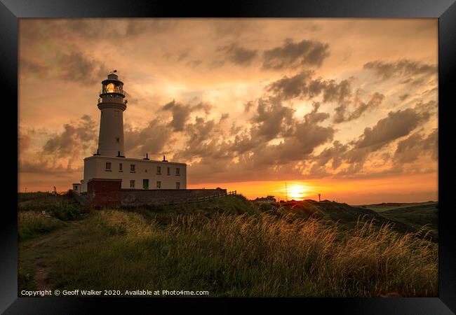 Sunset Flamborough lighthouse Framed Print by Geoff Walker