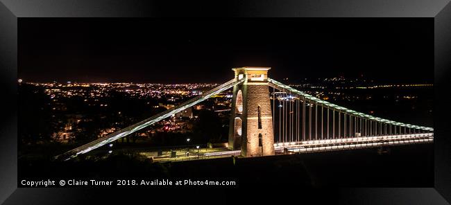 Clifton suspension bridge by night Framed Print by Claire Turner