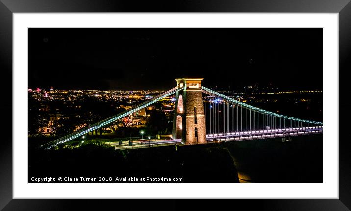 Clifton suspension bridge on fireworks night Framed Mounted Print by Claire Turner