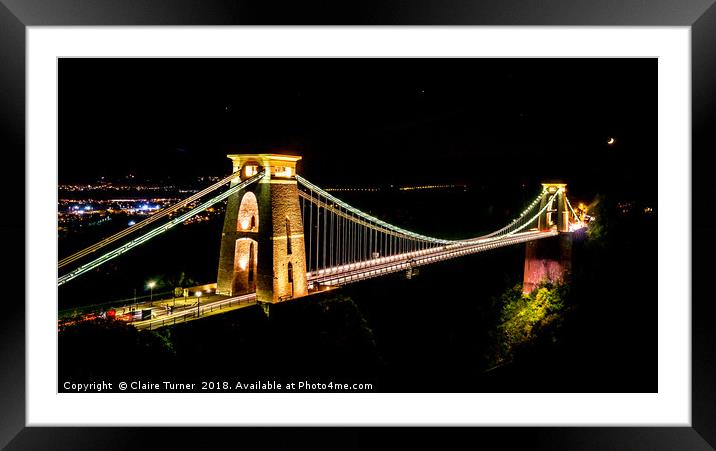 Clifton suspension bridge with moon Framed Mounted Print by Claire Turner