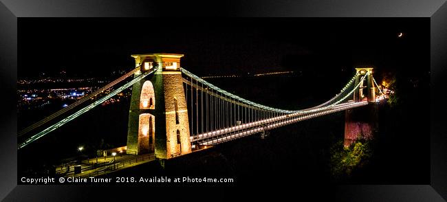 Bristol suspension bridge by night Framed Print by Claire Turner