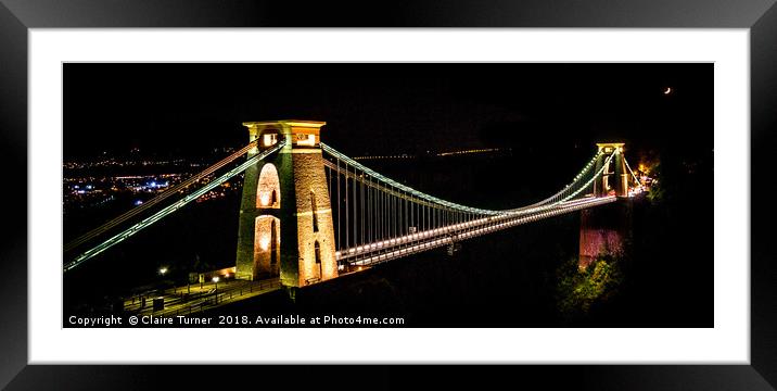 Bristol suspension bridge by night Framed Mounted Print by Claire Turner