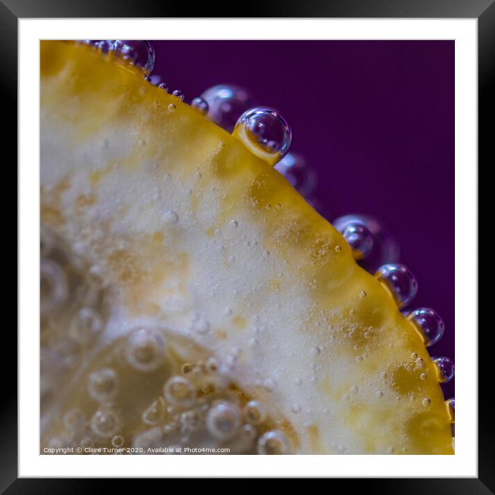 Lemon on bubbles update #2 Framed Mounted Print by Claire Turner