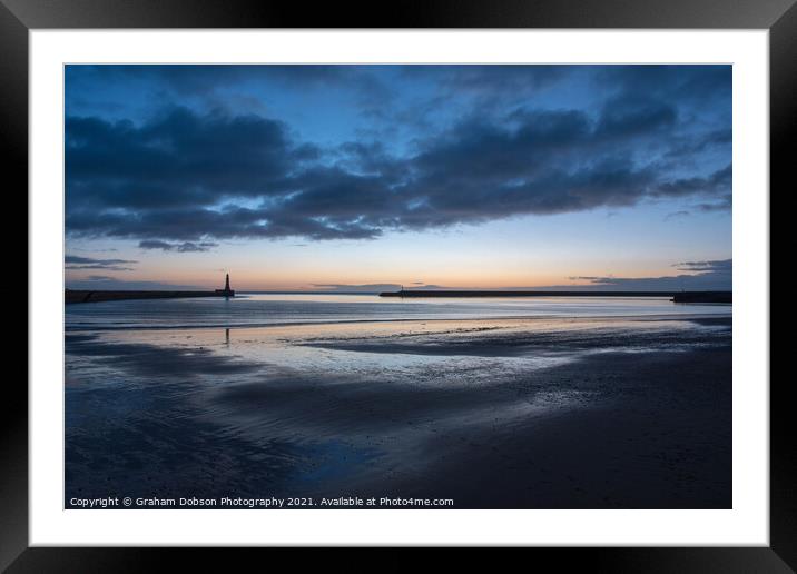 Roker Pier and Lighthouse, at ‘Blue Hour’ Framed Mounted Print by Graham Dobson