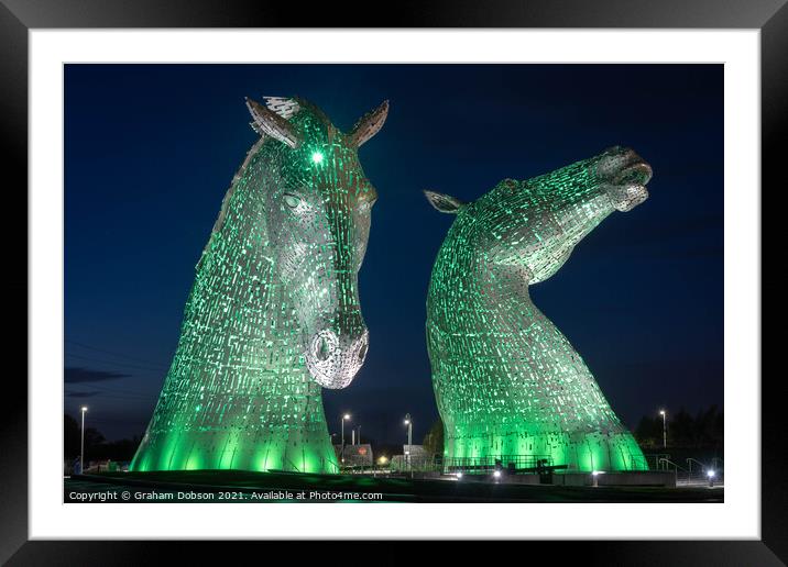 The Kelpies, Scotland (Green) Framed Mounted Print by Graham Dobson