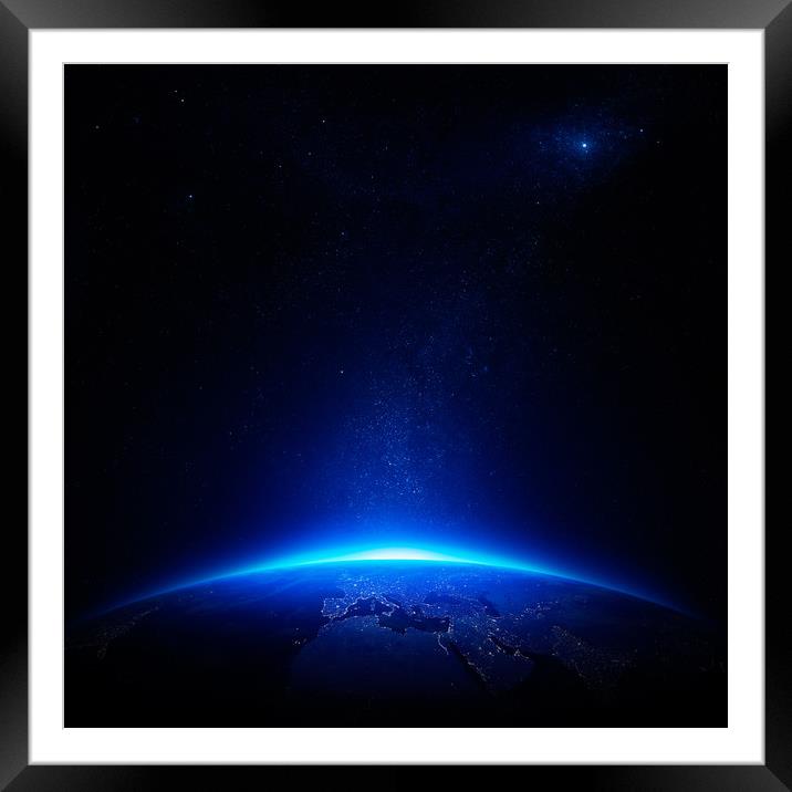 Earth at night with city lights Framed Mounted Print by Johan Swanepoel