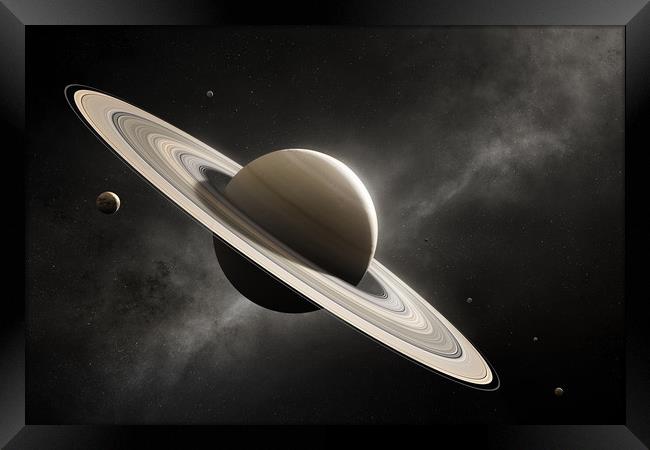 Planet Saturn with major moons Framed Print by Johan Swanepoel