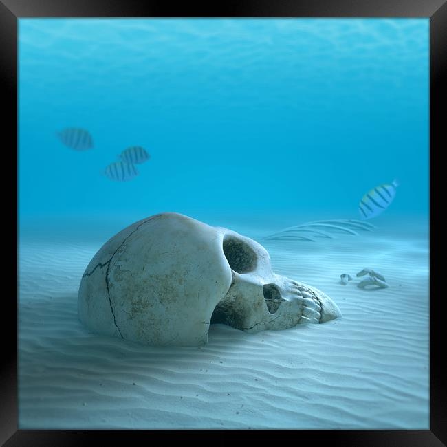 Human Skull on sandy ocean bottom Framed Print by Johan Swanepoel