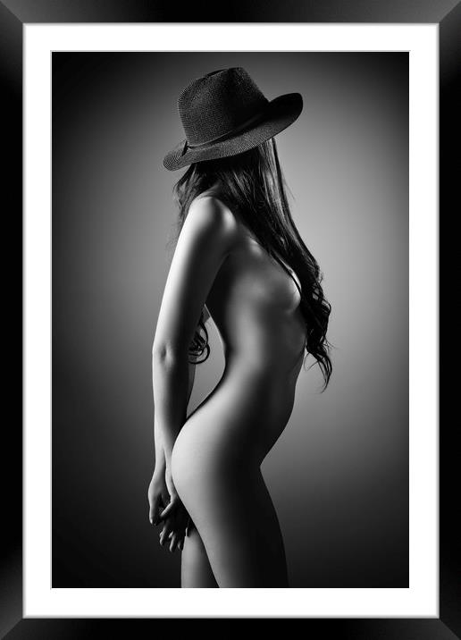 Nude woman with a hat Framed Mounted Print by Johan Swanepoel