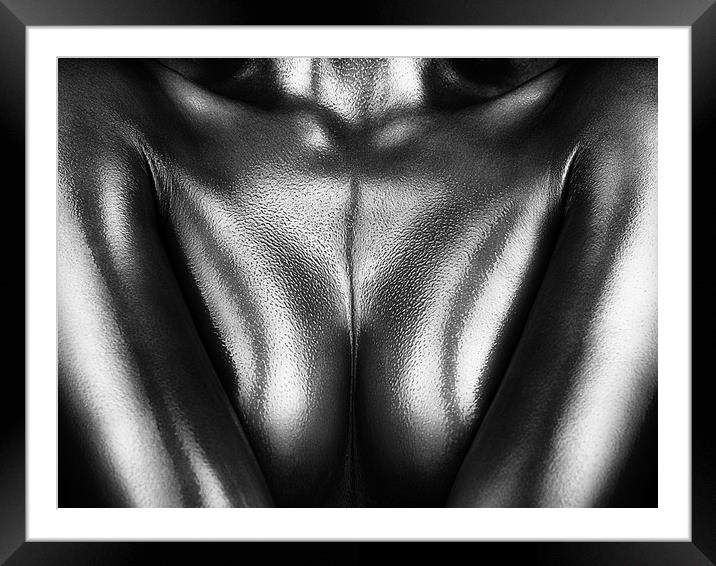 Female nude silver oil close-up 2 Framed Mounted Print by Johan Swanepoel