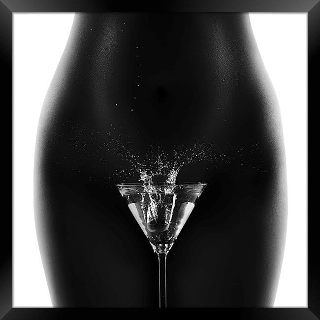 Nude woman with martini splash Framed Print by Johan Swanepoel