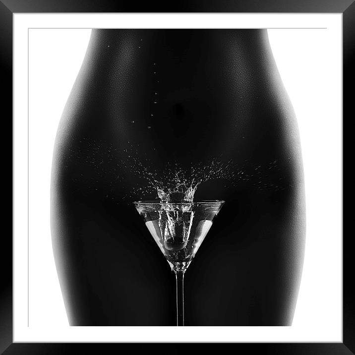 Nude woman with martini splash Framed Mounted Print by Johan Swanepoel