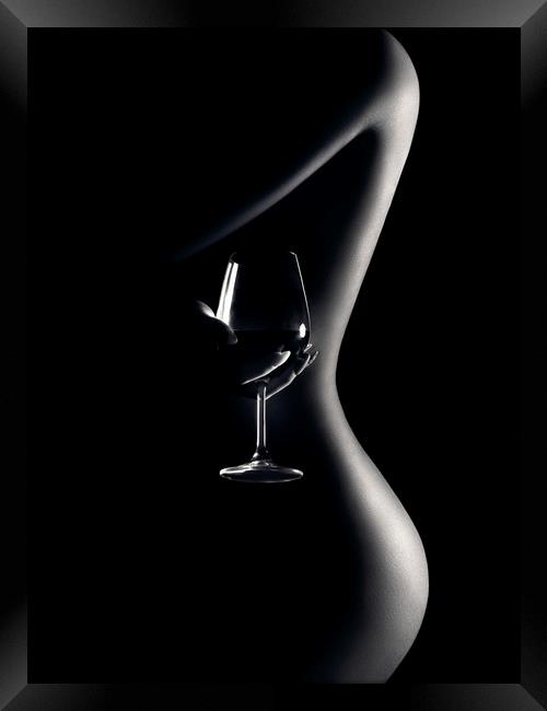 Nude woman red wine 3 Framed Print by Johan Swanepoel