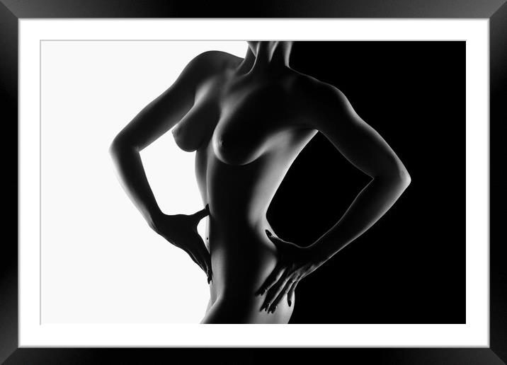 Nude black versus white 1 Framed Mounted Print by Johan Swanepoel
