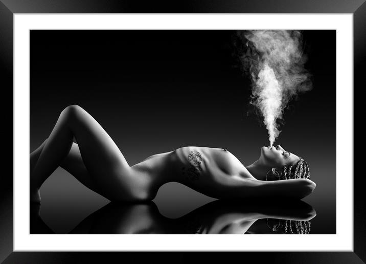 Sensual smoking lady Framed Mounted Print by Johan Swanepoel
