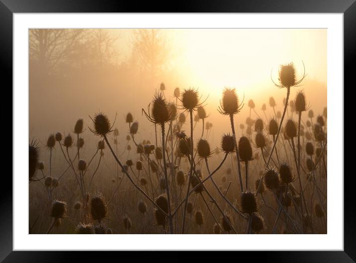 Morning Teasels Framed Mounted Print by David Neighbour