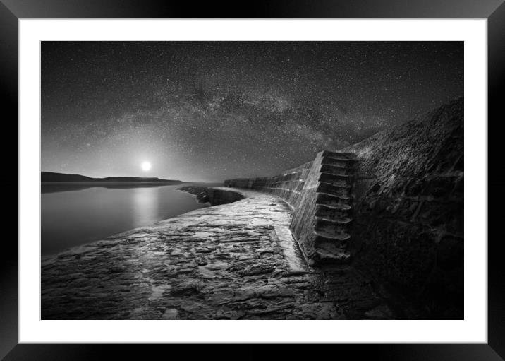 The Cobb and The Milky Way B&W Framed Mounted Print by David Neighbour