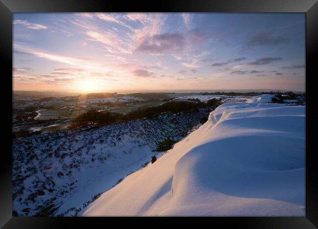 Pilsdon Pen Snowy Sunset Framed Print by David Neighbour