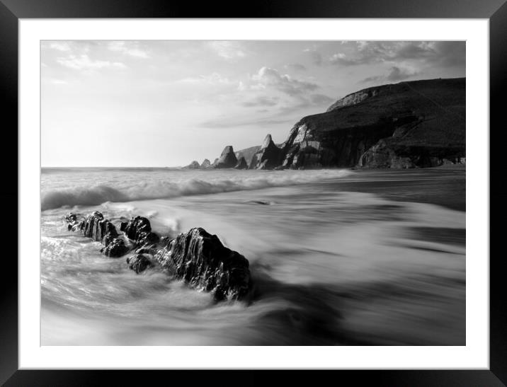 Westcombe Surf Black and White Framed Mounted Print by David Neighbour