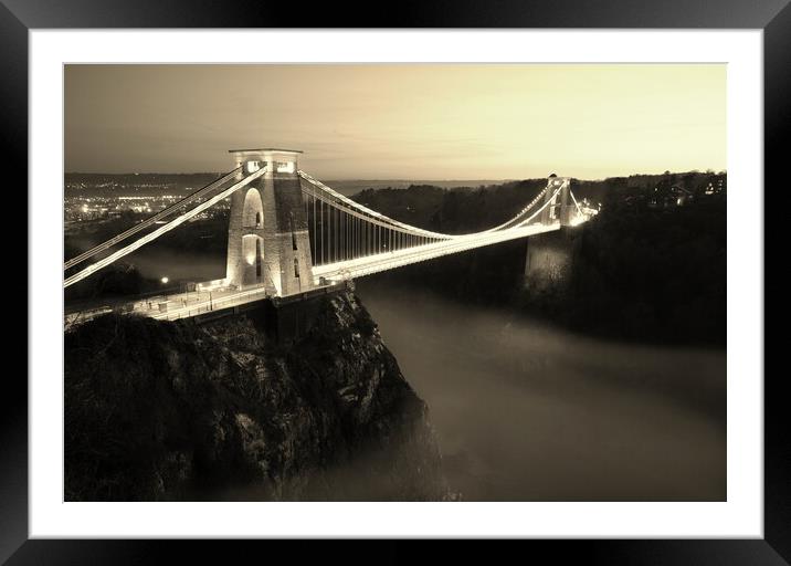 Clifton Twilight - Sepia Conversion Framed Mounted Print by David Neighbour