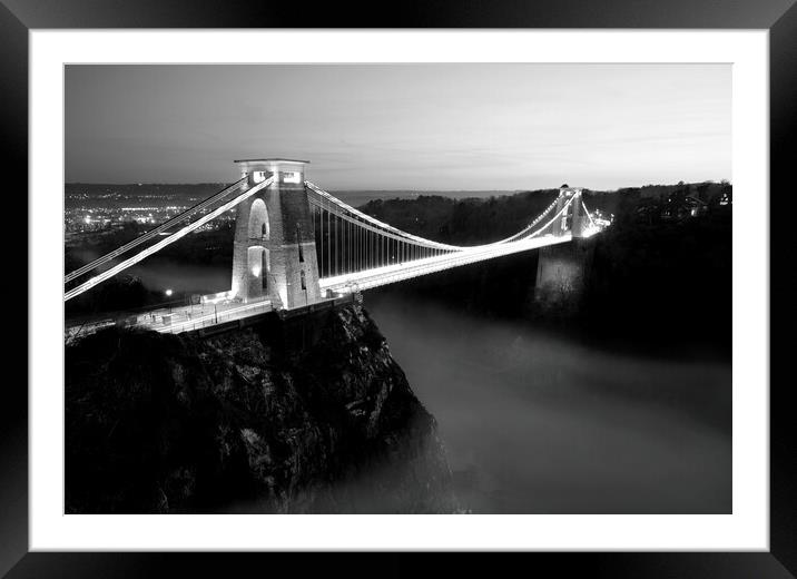 Clifton Suspension Bridge - B&W Framed Mounted Print by David Neighbour