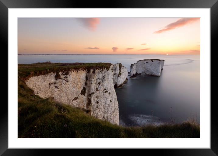 Old Harry Sunrise Framed Mounted Print by David Neighbour