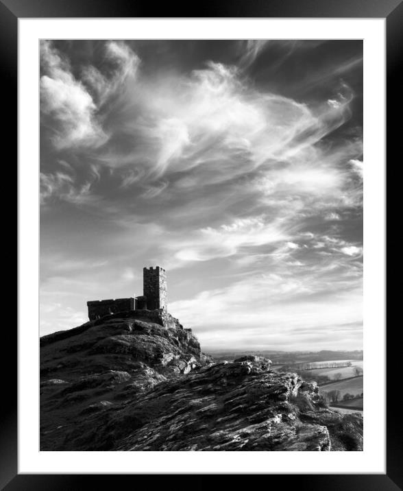 Brentor Black and White Framed Mounted Print by David Neighbour