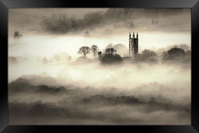 Widecombe-in-the-Mist - sepia Framed Print by David Neighbour