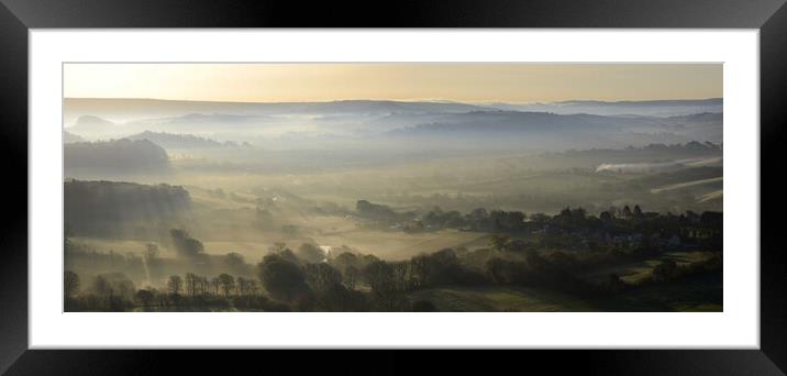 Misty Morning Panorama Framed Mounted Print by David Neighbour