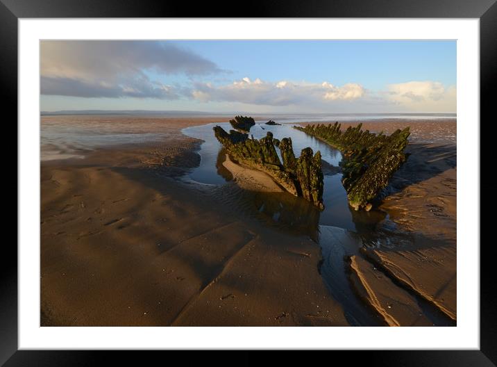Berrow Beach shipwreck Framed Mounted Print by David Neighbour