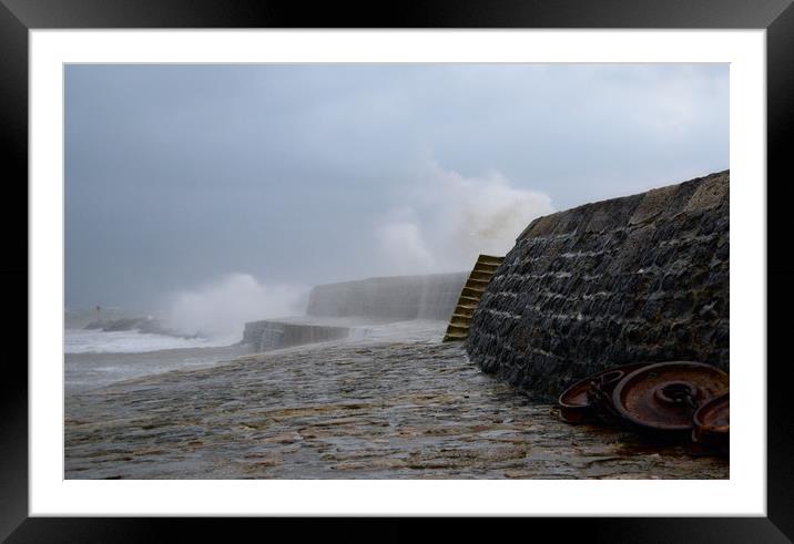 Waves over the Cobb Framed Mounted Print by David Neighbour