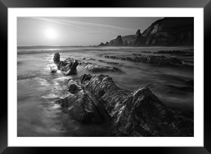 Westcombe Beach Black and White Framed Mounted Print by David Neighbour