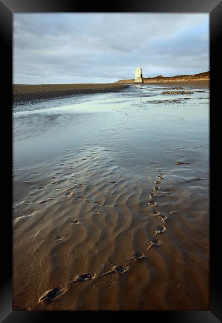 Footprints to the Low Lighthouse Framed Print by David Neighbour