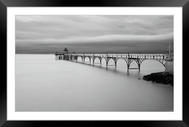 Clevedon Pier black and white Framed Mounted Print by David Neighbour